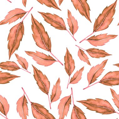 Vintage yapraklı suluboya desenli. Dekoratif tasarım için renkli yaprakları olan güzel bir botanik baskısı. Parlak bahar ya da yaz arkaplanı. Klasik düğün dekoru. Tekstil tasarımı.