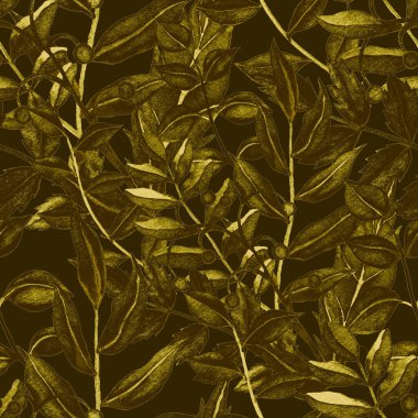 Vintage yapraklı suluboya desenli. Dekoratif tasarım için renkli yaprakları olan güzel bir botanik baskısı. Parlak bahar ya da yaz arkaplanı. Klasik düğün dekoru. Tekstil tasarımı.