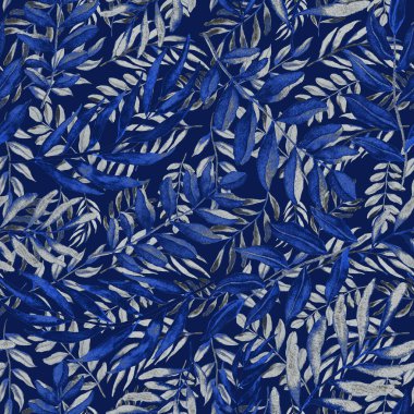 Vintage yapraklı suluboya desenli. Dekoratif tasarım için renkli yaprakları olan güzel bir botanik baskısı. Parlak bahar ya da yaz arkaplanı. Klasik düğün dekoru. Tekstil tasarımı.