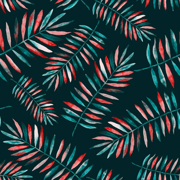 Watercolor Seamless Pattern Colorful Abstract Tropical Leaves Bright Summer Print — Stock Photo, Image