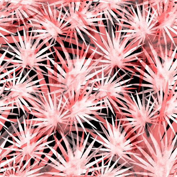 Watercolor seamless pattern with colorful abstract tropical leaves. Bright summer print with exotic plants. Creative trendy botanical textile design.