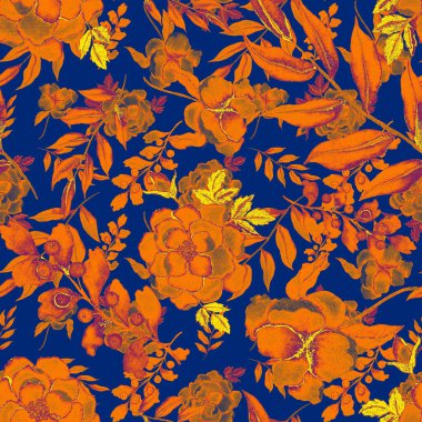 Çiçeklerle suluboya kusursuz desen. Klasik çiçek desenleri. Çiçeksiz desen. Botanik sanatı. Çiçek botanik koleksiyonu. Çiçek seti. Suluboya botanik tasarımı.