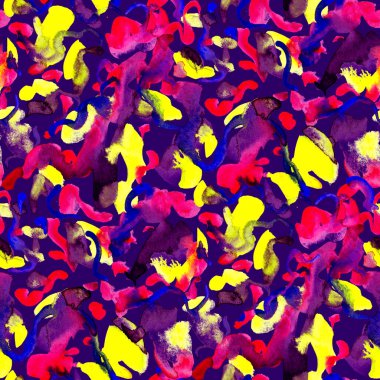 Suluboya, soyut, kusursuz desen. Parlak el yapımı elementlerle yaratıcı doku. Soyut renkli yazdırma.