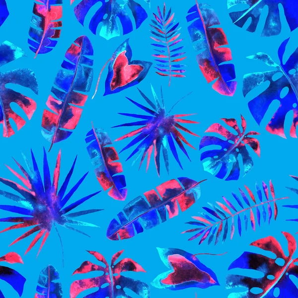 Aquarelle Motif Sans Couture Avec Des Feuilles Tropicales Abstraites Colorées — Photo