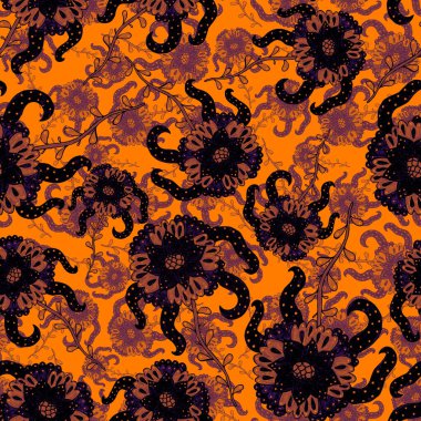 Çiçekli ve yapraklı suluboya desenler etnik tarzda. Çiçek süsleme. Geleneksel şal deseni. Tekstil tasarım dokusu. Kabilesel etnik klasik dikişsiz model..