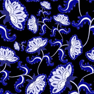 Çiçekli ve yapraklı suluboya desenler etnik tarzda. Çiçek süsleme. Geleneksel şal deseni. Tekstil tasarım dokusu. Kabilesel etnik klasik dikişsiz model..