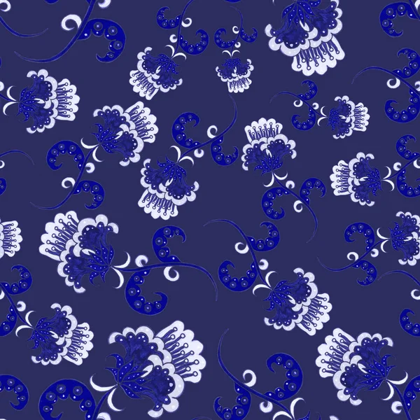 Çiçekli ve yapraklı suluboya desenler etnik tarzda. Çiçek süsleme. Geleneksel şal deseni. Tekstil tasarım dokusu. Kabilesel etnik klasik dikişsiz model..