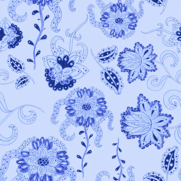 Aquarel Naadloos Patroon Met Bloemen Bladeren Etnische Stijl Bloemenversiering Traditioneel — Stockfoto