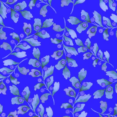 Vintage yapraklı suluboya desenli. Dekoratif tasarım için renkli yaprakları olan güzel bir botanik baskısı. Parlak bahar ya da yaz arkaplanı. Klasik düğün dekoru. Tekstil tasarımı.