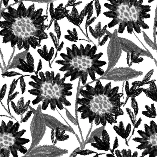 Balmumu pastel boyalarla çizilmiş soyut çiçekleri olan yaratıcı, pürüzsüz desen. Parlak renkli çiçek deseni.