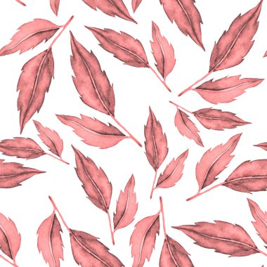 Vintage yapraklı suluboya desenli. Dekoratif tasarım için renkli yaprakları olan güzel bir botanik baskısı. Parlak bahar ya da yaz arkaplanı. Klasik düğün dekoru. Tekstil tasarımı.