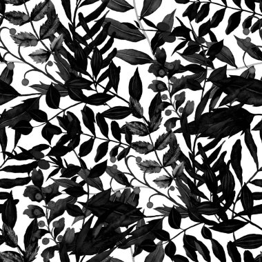 Vintage yapraklı suluboya desenli. Dekoratif tasarım için renkli yaprakları olan güzel bir botanik baskısı. Parlak bahar ya da yaz arkaplanı. Klasik düğün dekoru. Tekstil tasarımı.