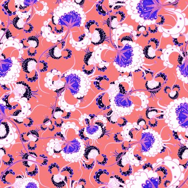 Çiçekli ve yapraklı suluboya desenler etnik tarzda. Çiçek süsleme. Geleneksel şal deseni. Tekstil tasarım dokusu. Kabilesel etnik klasik dikişsiz model..