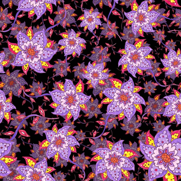 Υδατογραφία Αδιάλειπτη Μοτίβο Λουλούδια Και Φύλλα Εθνοτικό Στυλ Floral Διακόσμηση — Φωτογραφία Αρχείου