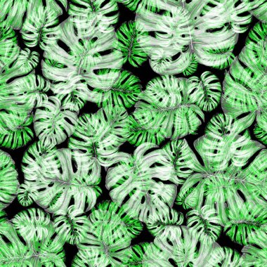 Tropikal yapraklarla suluboya kusursuz desen. Elle çizilmiş egzotik bitkilerle çok güzel bir iz. Mayo botanik tasarımı.