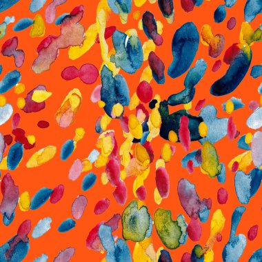 Suluboya, soyut, kusursuz desen. Parlak el yapımı elementlerle yaratıcı doku. Soyut renkli yazdırma.