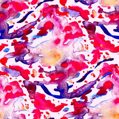 Suluboya, soyut, kusursuz desen. Parlak el yapımı elementlerle yaratıcı doku. Soyut renkli yazdırma.