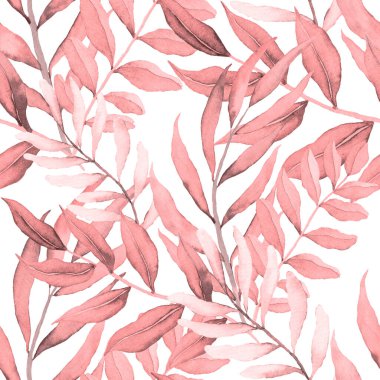 Vintage yapraklı suluboya desenli. Dekoratif tasarım için renkli yaprakları olan güzel bir botanik baskısı. Parlak bahar ya da yaz arkaplanı. Klasik düğün dekoru. Tekstil tasarımı.