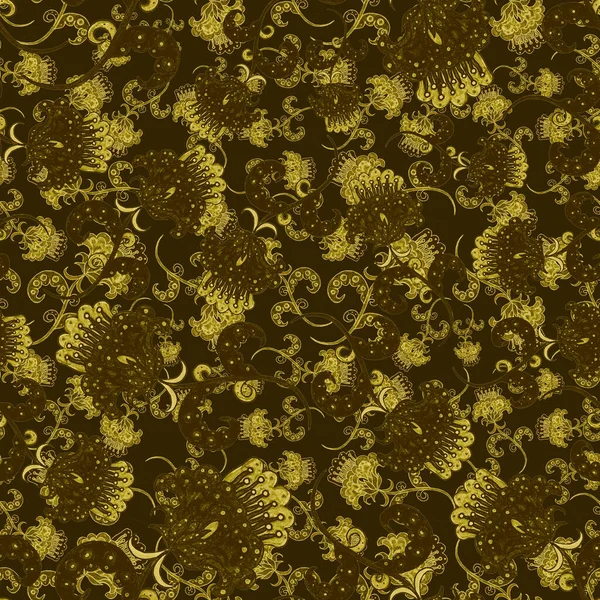 Aquarell Nahtloses Muster Mit Blüten Und Blättern Ethnischen Stil Blumenschmuck — Stockfoto
