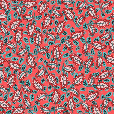 Çiçekli ve yapraklı suluboya desenler etnik tarzda. Çiçek süsleme. Geleneksel şal deseni. Tekstil tasarım dokusu. Kabilesel etnik klasik dikişsiz model..