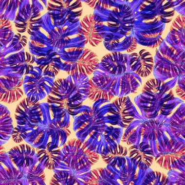 Tropikal yapraklarla suluboya kusursuz desen. Elle çizilmiş egzotik bitkilerle çok güzel bir iz. Mayo botanik tasarımı.