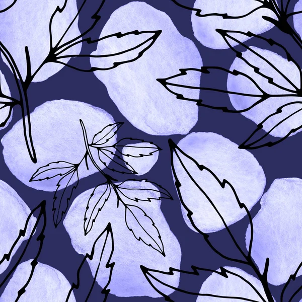 Çizgili Sanat Çiçekleri Suluboya Lekeleri Olan Yaratıcı Kusursuz Desen Moda — Stok fotoğraf