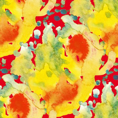 Suluboya, soyut, kusursuz desen. Parlak el yapımı elementlerle yaratıcı doku. Soyut renkli yazdırma.