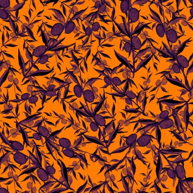 Vintage yapraklı suluboya desenli. Dekoratif tasarım için renkli yaprakları olan güzel bir botanik baskısı. Parlak bahar ya da yaz arkaplanı. Klasik düğün dekoru. Tekstil tasarımı.