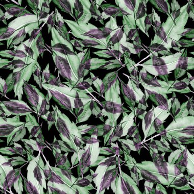 Vintage yapraklı suluboya desenli. Dekoratif tasarım için renkli yaprakları olan güzel bir botanik baskısı. Parlak bahar ya da yaz arkaplanı. Klasik düğün dekoru. Tekstil tasarımı.