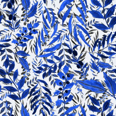 Vintage yapraklı suluboya desenli. Dekoratif tasarım için renkli yaprakları olan güzel bir botanik baskısı. Parlak bahar ya da yaz arkaplanı. Klasik düğün dekoru. Tekstil tasarımı.