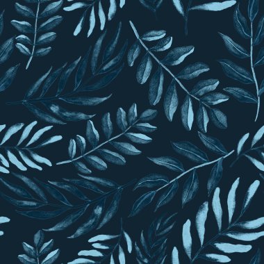 Vintage yapraklı suluboya desenli. Dekoratif tasarım için renkli yaprakları olan güzel bir botanik baskısı. Parlak bahar ya da yaz arkaplanı. Klasik düğün dekoru. Tekstil tasarımı.