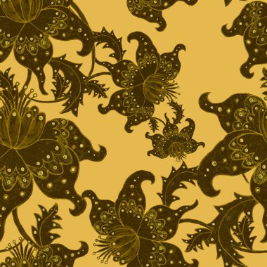 Çiçekli ve yapraklı suluboya desenler etnik tarzda. Çiçek süsleme. Geleneksel şal deseni. Tekstil tasarım dokusu. Kabilesel etnik klasik dikişsiz model..