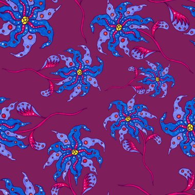 Çiçekli ve yapraklı suluboya desenler etnik tarzda. Çiçek süsleme. Geleneksel şal deseni. Tekstil tasarım dokusu. Kabilesel etnik klasik dikişsiz model..