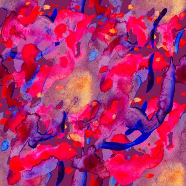 Suluboya, soyut, kusursuz desen. Parlak el yapımı elementlerle yaratıcı doku. Soyut renkli yazdırma.