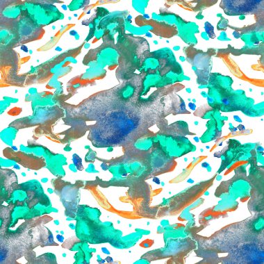 Suluboya, soyut, kusursuz desen. Parlak el yapımı elementlerle yaratıcı doku. Soyut renkli yazdırma.