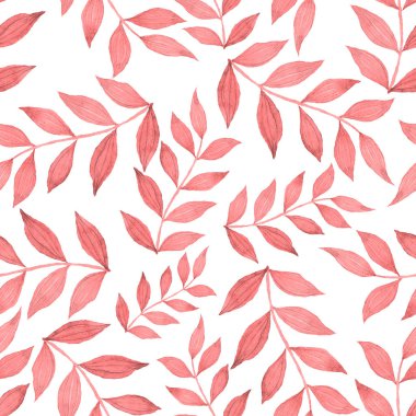 Vintage yapraklı suluboya desenli. Dekoratif tasarım için renkli yaprakları olan güzel bir botanik baskısı. Parlak bahar ya da yaz arkaplanı. Klasik düğün dekoru. Tekstil tasarımı.