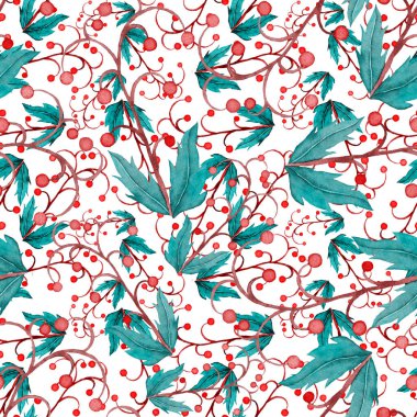 Vintage yapraklı suluboya desenli. Dekoratif tasarım için renkli yaprakları olan güzel bir botanik baskısı. Parlak bahar ya da yaz arkaplanı. Klasik düğün dekoru. Tekstil tasarımı.