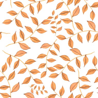 Vintage yapraklı suluboya desenli. Dekoratif tasarım için renkli yaprakları olan güzel bir botanik baskısı. Parlak bahar ya da yaz arkaplanı. Klasik düğün dekoru. Tekstil tasarımı.