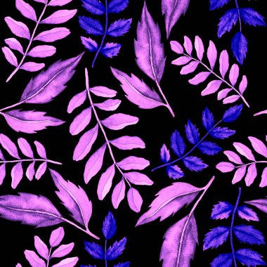 Vintage yapraklı suluboya desenli. Dekoratif tasarım için renkli yaprakları olan güzel bir botanik baskısı. Parlak bahar ya da yaz arkaplanı. Klasik düğün dekoru. Tekstil tasarımı.