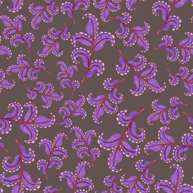 Çiçekli ve yapraklı suluboya desenler etnik tarzda. Çiçek süsleme. Geleneksel şal deseni. Tekstil tasarım dokusu. Kabilesel etnik klasik dikişsiz model..