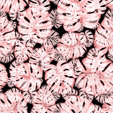 Tropikal yapraklarla suluboya kusursuz desen. Elle çizilmiş egzotik bitkilerle çok güzel bir iz. Mayo botanik tasarımı.