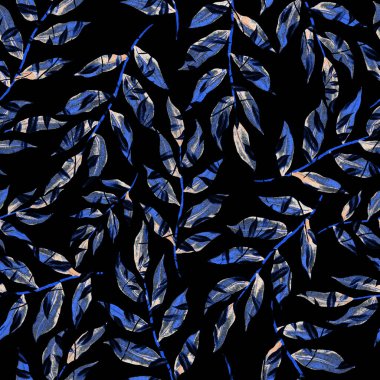 Vintage yapraklı suluboya desenli. Dekoratif tasarım için renkli yaprakları olan güzel bir botanik baskısı. Parlak bahar ya da yaz arkaplanı. Klasik düğün dekoru. Tekstil tasarımı.