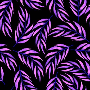 Vintage yapraklı suluboya desenli. Dekoratif tasarım için renkli yaprakları olan güzel bir botanik baskısı. Parlak bahar ya da yaz arkaplanı. Klasik düğün dekoru. Tekstil tasarımı.