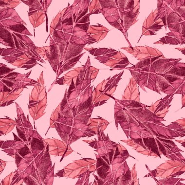 Vintage yapraklı suluboya desenli. Dekoratif tasarım için renkli yaprakları olan güzel bir botanik baskısı. Parlak bahar ya da yaz arkaplanı. Klasik düğün dekoru. Tekstil tasarımı.