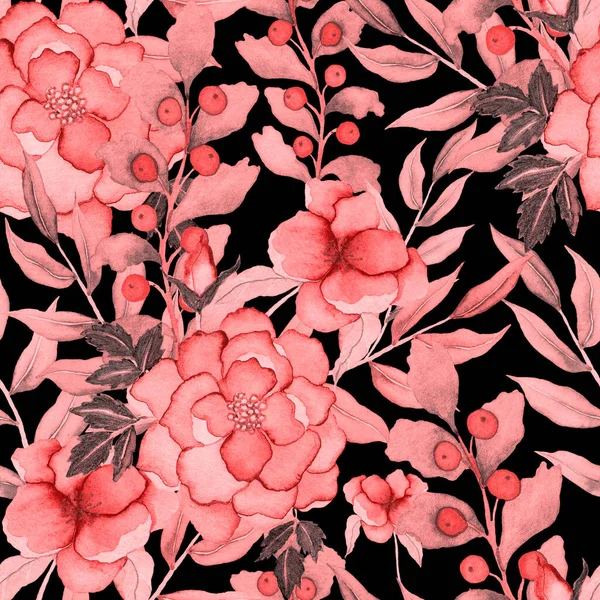 花と水彩シームレスパターン ヴィンテージの花柄 花のシームレスなパターン 植物画 花の植物コレクション 結婚式のフラワーセット 水彩植物デザイン — ストック写真