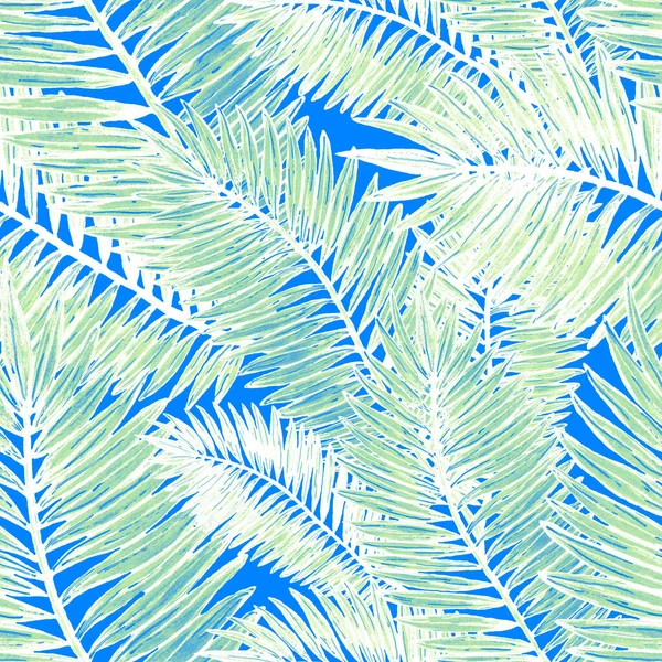 热带树叶的水色无缝图案 美丽的合金印花手绘异国情调植物 泳衣植物学设计 — 图库照片
