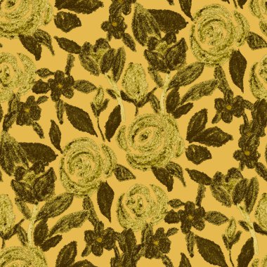 Balmumu pastel boyalarla çizilmiş soyut çiçekleri olan yaratıcı, pürüzsüz desen. Parlak renkli çiçek deseni.