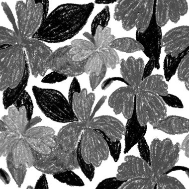 Balmumu pastel boyalarla çizilmiş soyut çiçekleri olan yaratıcı, pürüzsüz desen. Parlak renkli çiçek deseni.