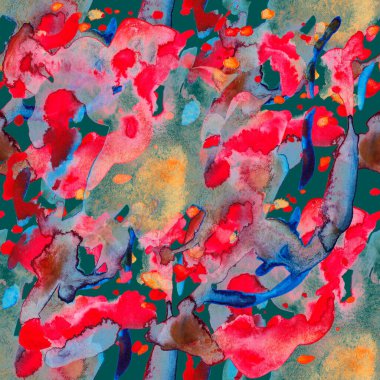 Suluboya, soyut, kusursuz desen. Parlak el yapımı elementlerle yaratıcı doku. Soyut renkli yazdırma.