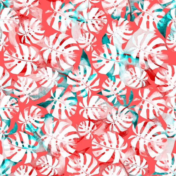 Aquarelle Motif Sans Couture Avec Des Feuilles Tropicales Abstraites Colorées — Photo